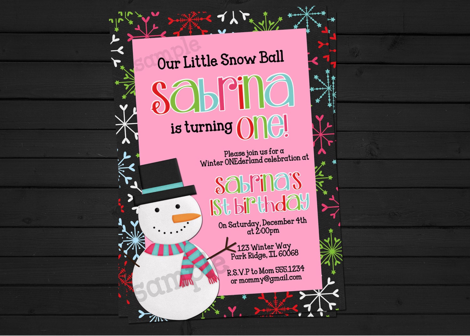 Snowball WinterONEderland Birthday Invitation Digital File YOU-PRINT Il_570xn