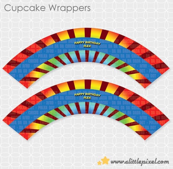 Afro Circus Theme Cupcake Wrappers - Personalized Printable Il_570xn