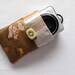 Zakka style small camera case, compact camera sleeve, original patchwork, well padded. Far Far away III Heather Ross. Brown.