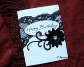 Gothic Happy Birthday Greeting Card - Midnight Garden Black & White