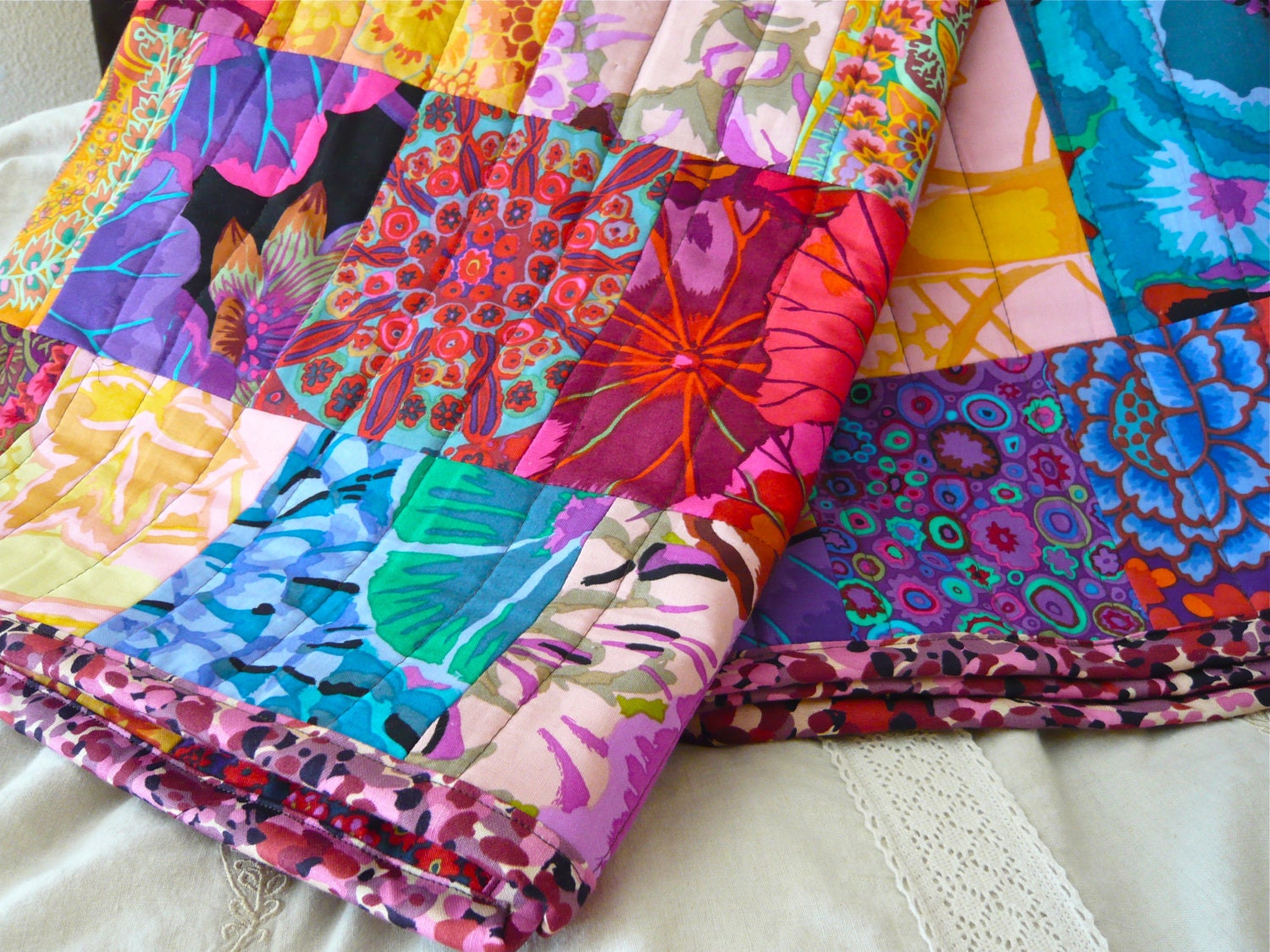 Pomp & Patchwork Quilt -- Colorful Bohemian Inspired Quilt