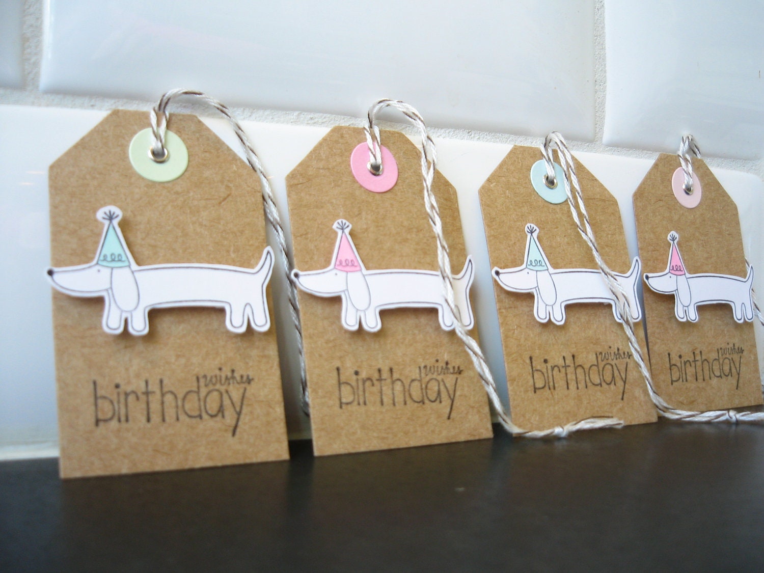 Reserved for Deidre Handmade Birthday Gift Tags Dog Stamped Set of 8