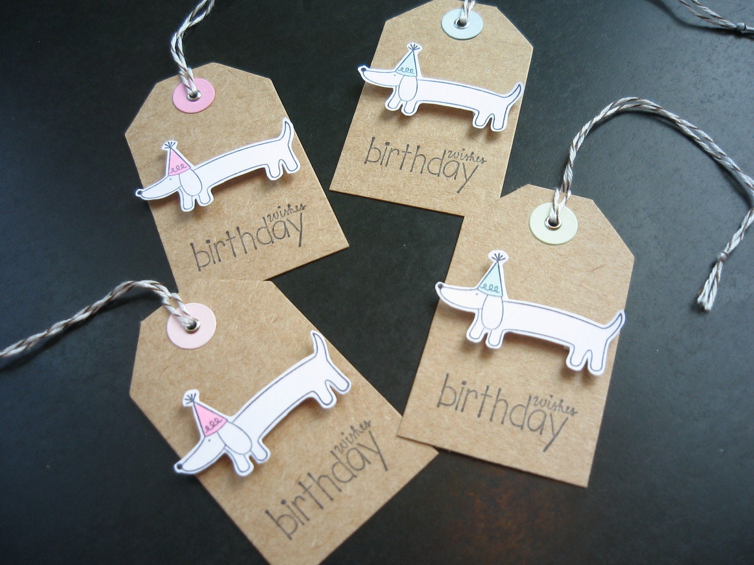 Reserved for Deidre Handmade Birthday Gift Tags Dog Stamped Set of 8