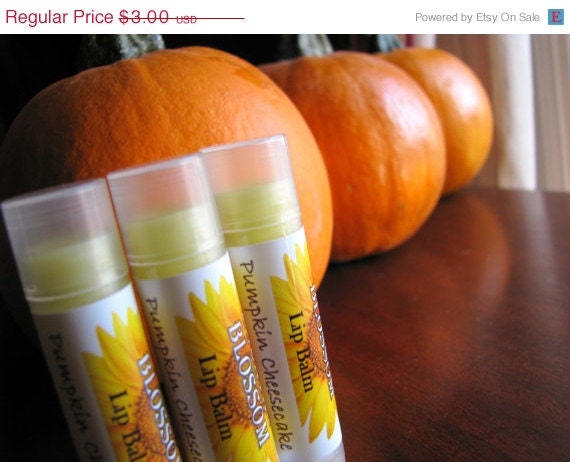 ON SALE Pumpkin Cheesecake Flavored Natural Beeswax Lip Balm - Made with Olive Oil, Coconut Oil and Vitamin E Oil
