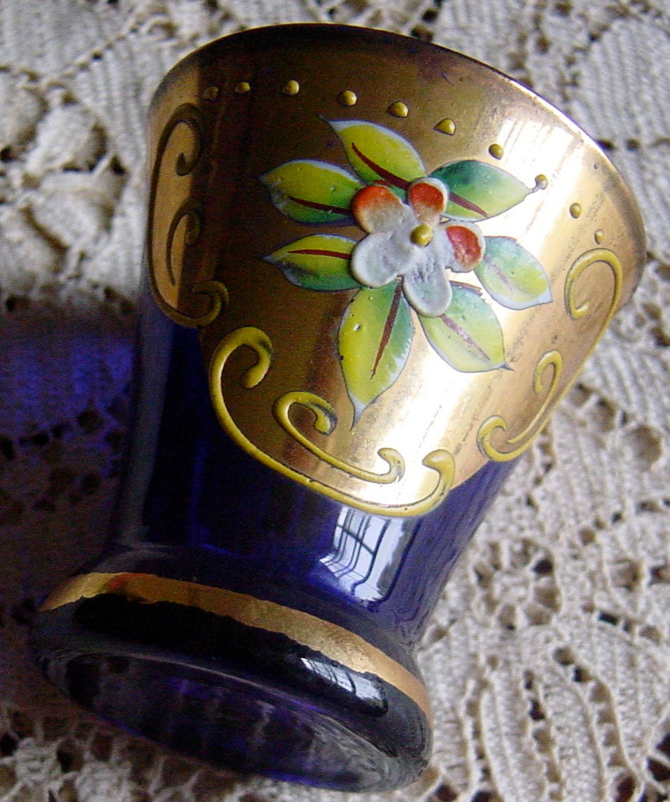 Antique French Pastis Glass Cobalt Blue Hand Painted