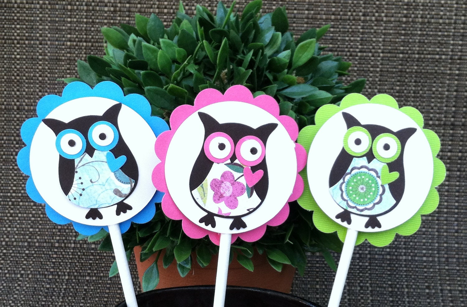 12 Handcut Custom Owl Cupcake Toppers/Wrappers