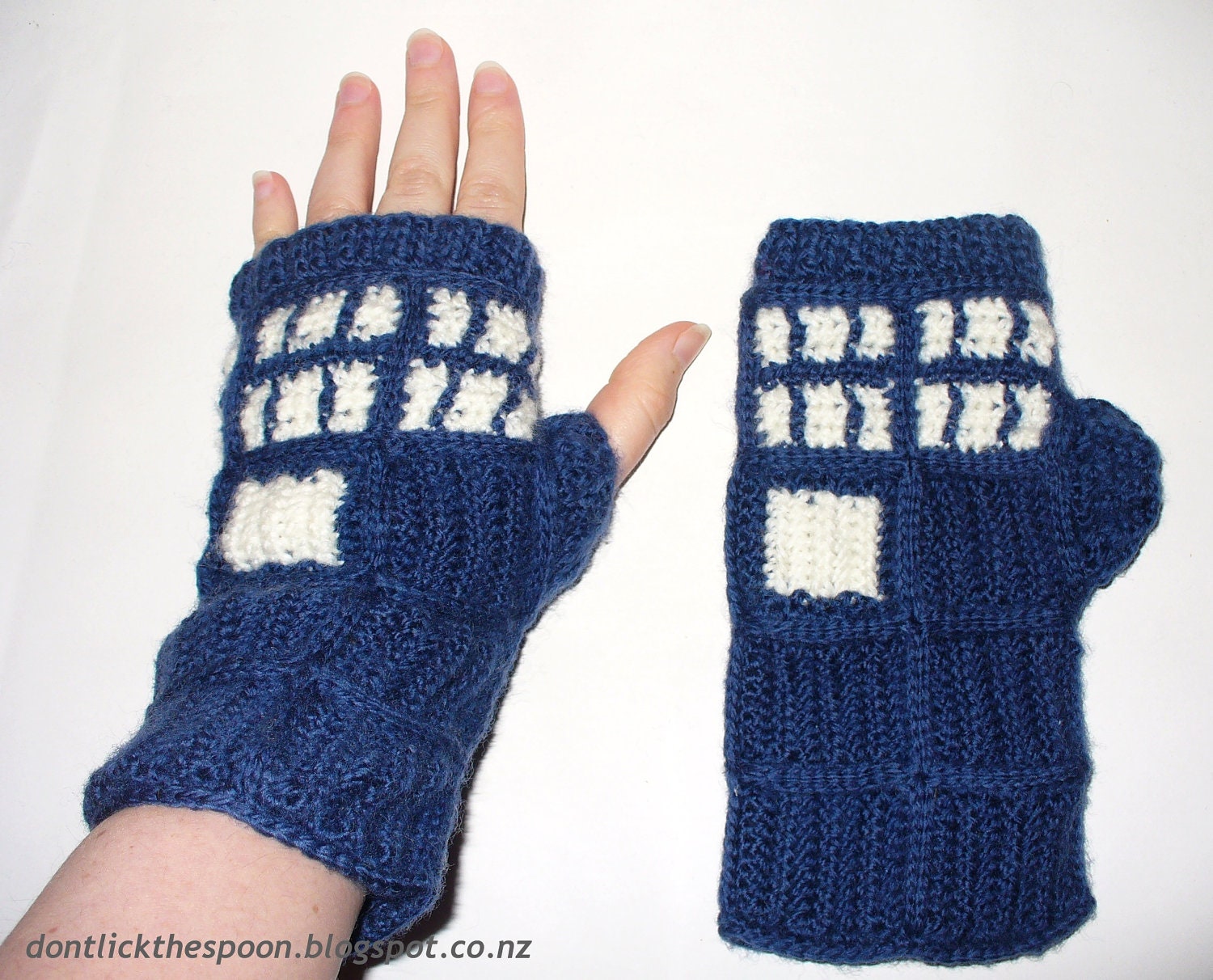 Pattern For T.A.R.D.I.S. - Inspired Fingerless Gloves