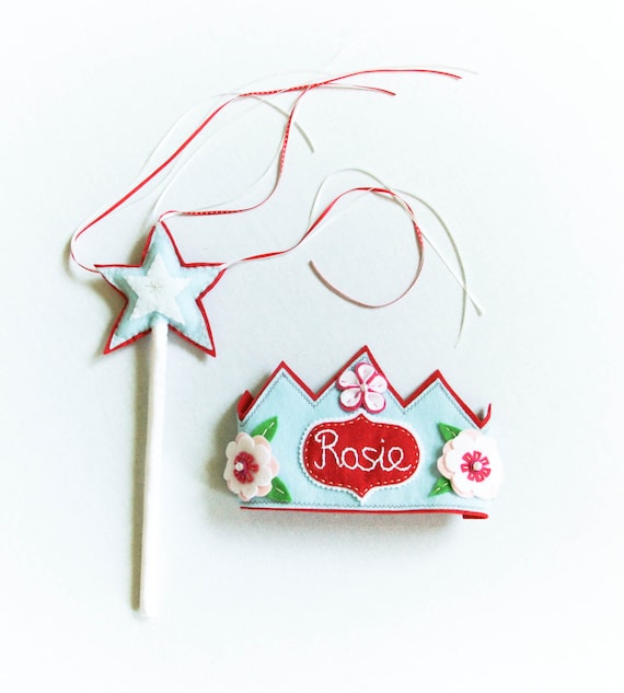 Personalized Felt Crown, Magic Wand, Dress Up, Pretended Playtime Accessory - Red Blue Fairy Tale Princess Photo Prop Il_570xn
