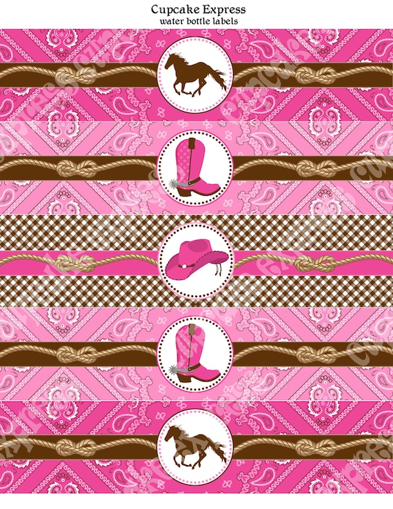 INSTANT DOWNLOAD diy Cowgirl Birthday Party PRINTABLE Water Bottle Labels pink brown hot pink horse boots Il_570xn