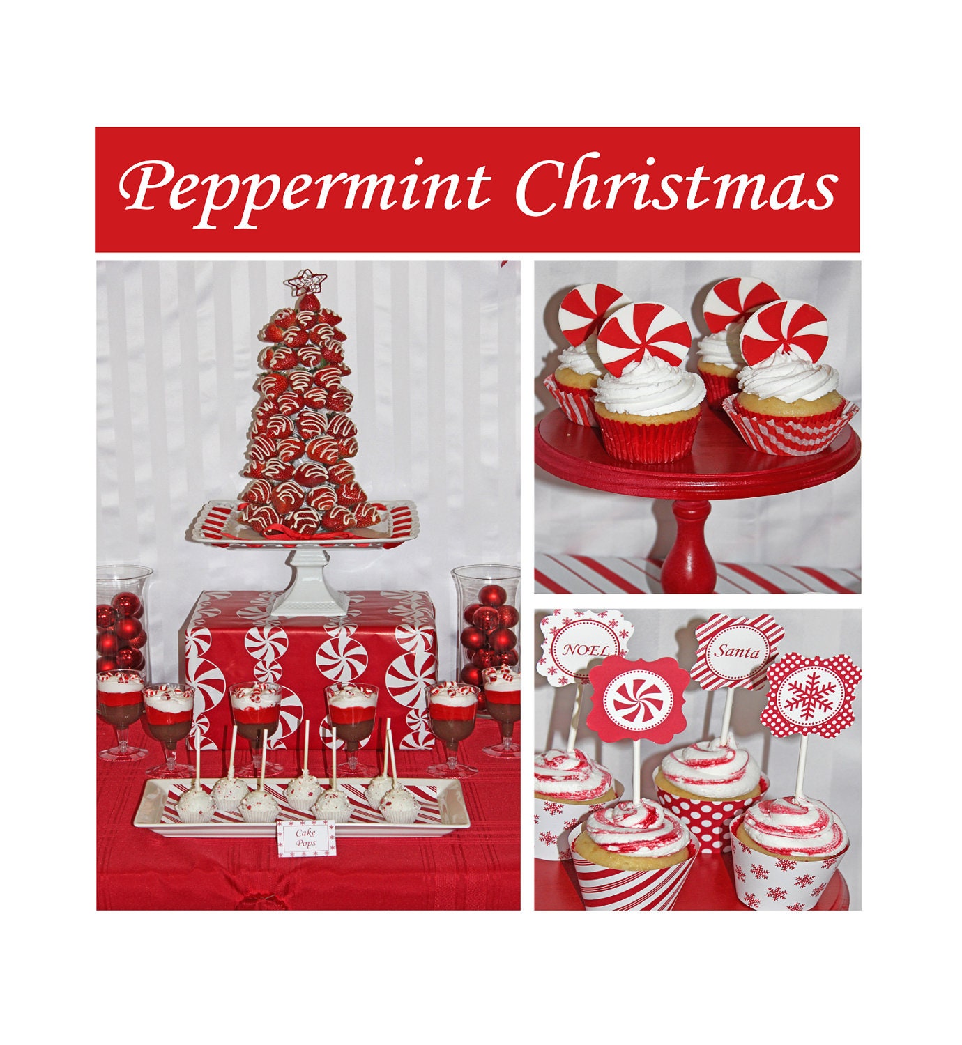INSTANT DOWNLOAD Sale Sale diy Peppermint Christmas Party PRINTABLE Deluxe Package Red white Holiday snowflakes Il_570xn