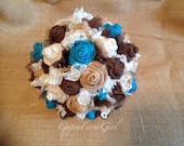 Turquoise Burlap and Lace Wedding Bouquets for Bride, Maid of Honor, Bridesmaids, Flower Girls, Toss Bouquet