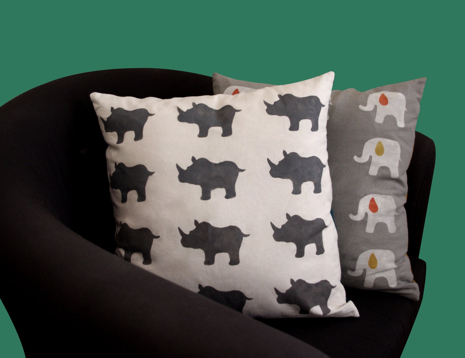 Gray rhino pillow cover (for 20" x 20" pillow)