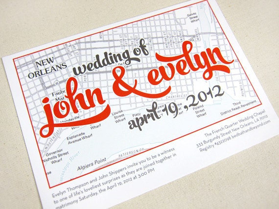 Wedding Invitation - Custom State Map - New Orleans