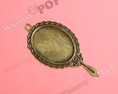 1 - Antique Bronze Oval Bezel Cameo / Cabochon Setting Charm Pendant Blank, Hand Mirror Charm Pendant,  Fits 27 MM x 36 MM Cabochon (2-3I)
