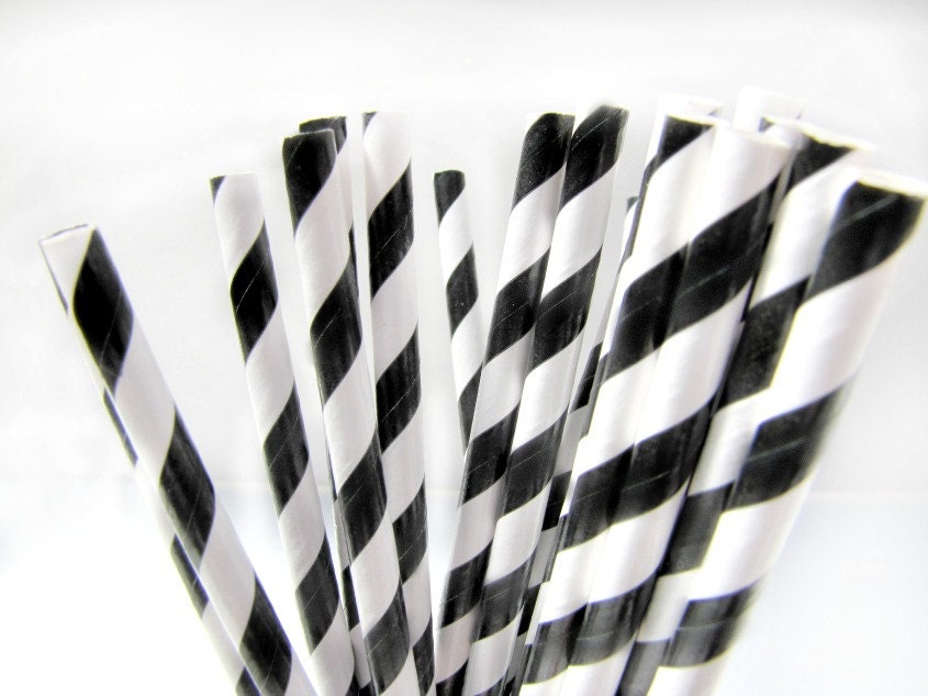 Black and White Striped Paper Straws with DIY paper flags.