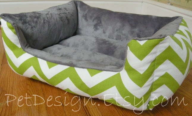 Ready-to-Ship - One-Piece 19" x 15" - Dog Bed - Cat Bed - Chartreuse & White with Minky Fleece