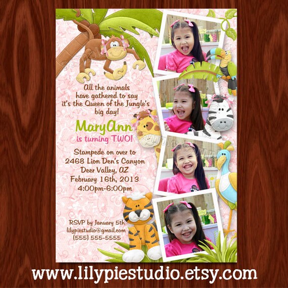 Queen of the Jungle Photo Birthday Invitation PRINTABLE FILE Il_570xn