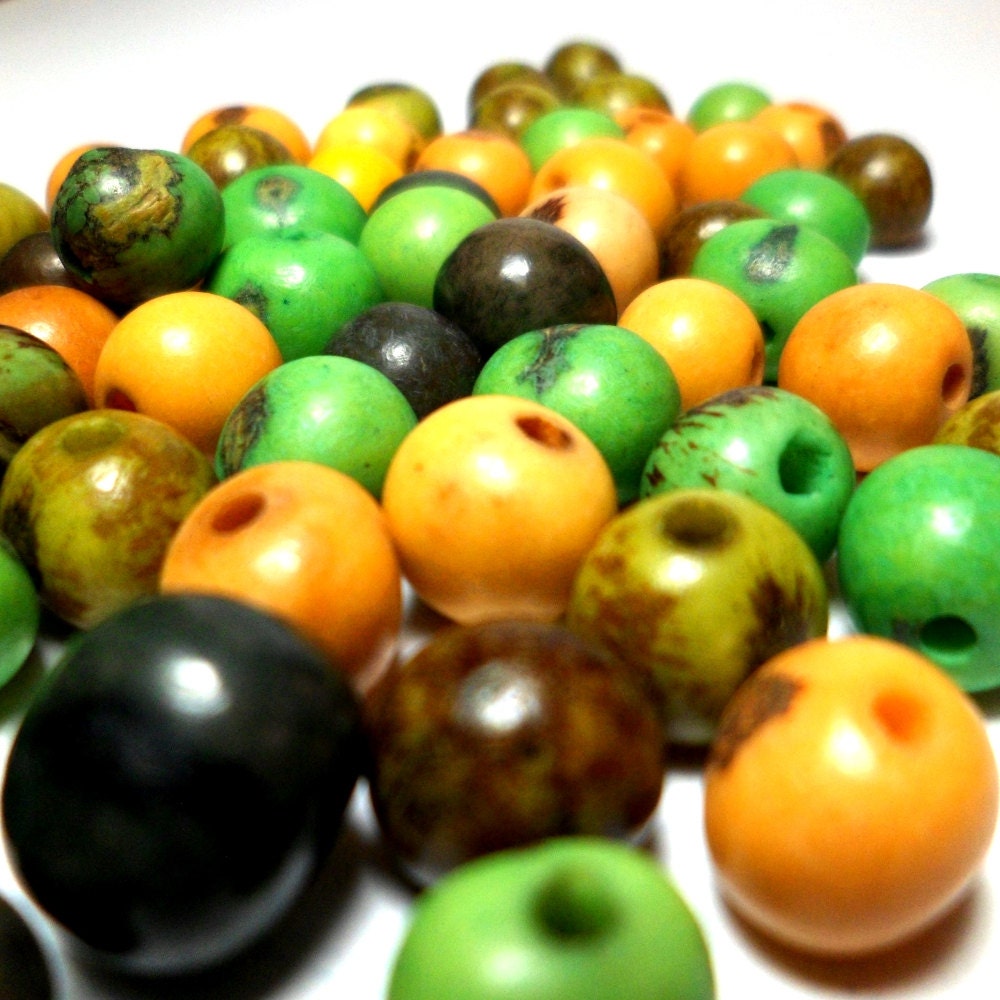 Acai Beads - Natural Seed Beads Mustard and Greens 1970's Mix 30 Pieces