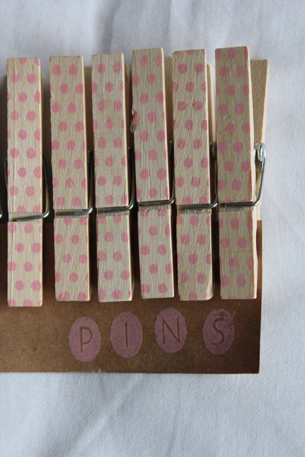 Polka Dot Clothespins "Pink Lemonade" - Set of 10 Handstamped Clothes Pins