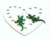 Two little green lizards earrings / trendy kitsch/ vintage toys / OOAK