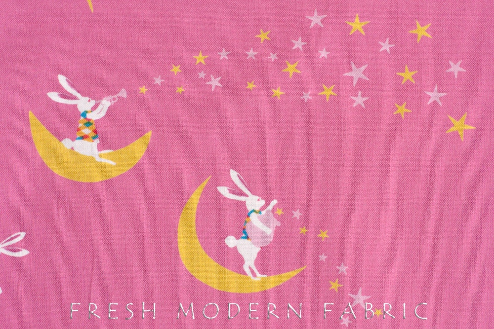 Fat Quarter Cotorienne Moon Rabbits in Pink, Anyan for Yuwa Fabric, 100% Cotton Fabric