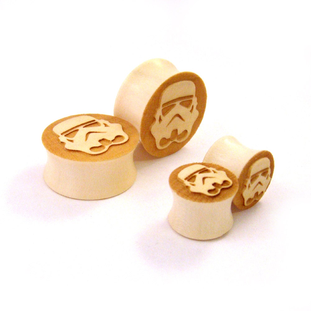 Astral Troopers Wooden Plugs on Holly - 0g (8mm) 00g (9mm) 7/16" (11mm) 1/2" (13mm) 9/16" (14mm) 5/8" (16mm) 11/16" 3/4" (20mm) 7/8" 1"