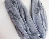 Gray Organic Cotton Patterned Scarf Long Scarf, Cowl, Gift