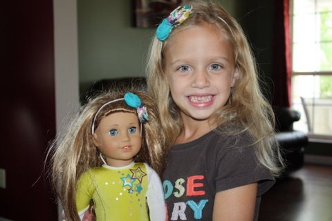 American Girl Doll Headband & Matching Headband for Little Girl Set - Rolled Fabric Flowers