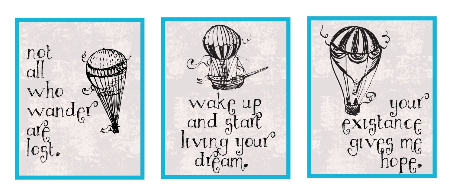 Hot Air Hopes 8x10 print set whimsical hot-air balloon baby/child/nursery print set