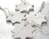 Clay Sculpture Ornament with Burlap  Impression Christmas Holiday Decoration White Star