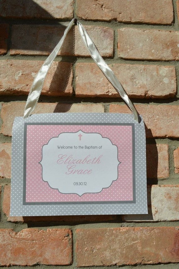 Polka Dot Baptism- Pink/Grey or Blue/Grey Welcome Sign- Print your own Il_570xn
