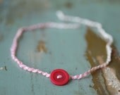 Newborn Headband photo prop, pink button, fuzzy yarn simple style newborn tieback for photographers