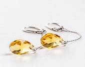 Extra Long Dangle Yellow Earrings Beadwork Swarovski Crystal Chain Summer Earrings