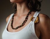 Autumn Statement Necklace Fashion Beaded Necklace Green Red Fall Jewelry