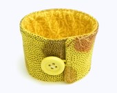 Fabric Coffee Cozy / Sleeve - Reusable insulated fabric Tea Cozy - Fall leaves in brown and mustard