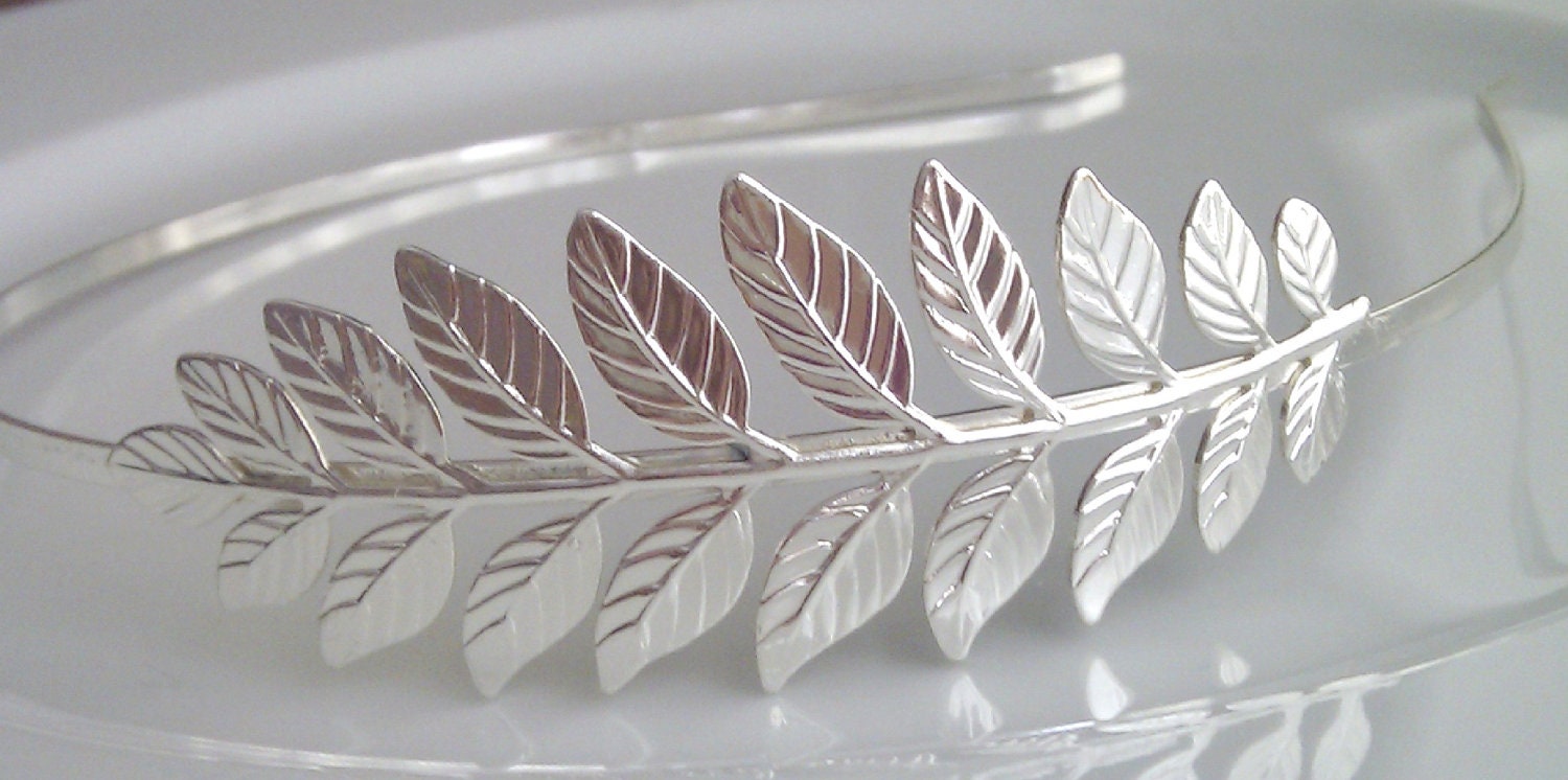 Silver Laurel Leaf Headband, Laurel Leaf Hairband, Silver Plated Grecian Leaf Headband, Bridal Leaf Headband, UK Seller