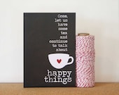 Tea and Happy Things Friendship Greeting Card - Chocolate Brown White Teacup Red Heart Valentines Day Card