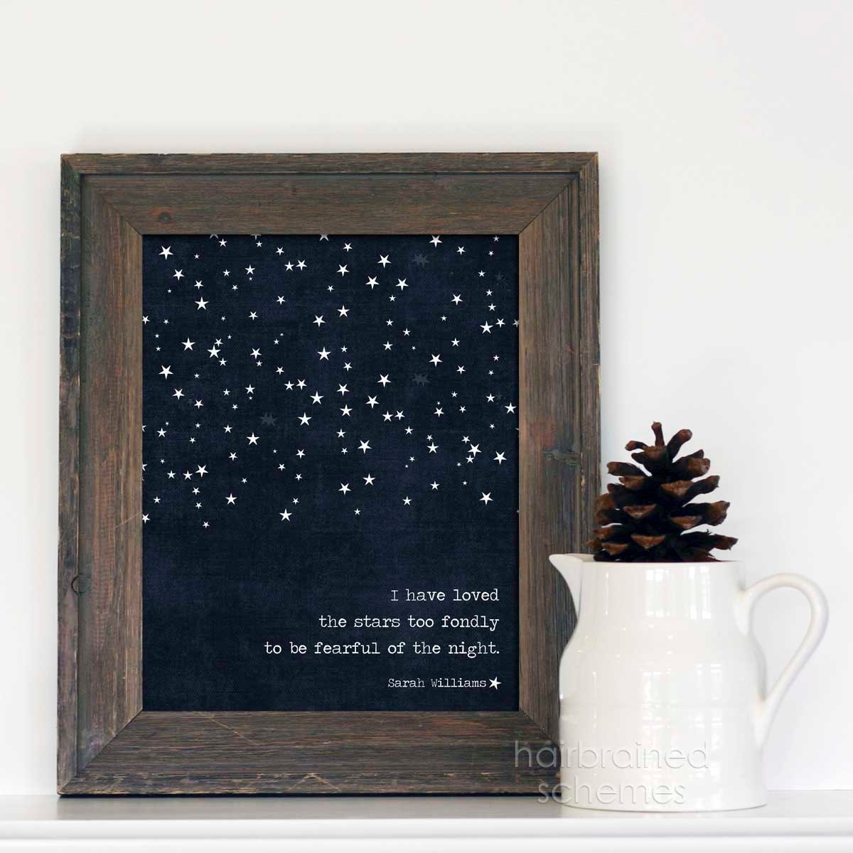 Digital Art Print I Have Loved the Stars Too Fondly To Be Fearful of the Night Poster Navy Blue Stars Modern Galileo Inspired Quote Print - hairbrainedschemes
