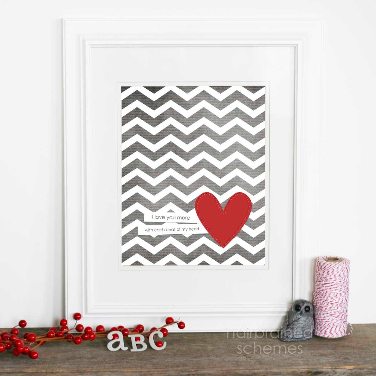Each Beat of My Heart Digital Art Print Love Wedding Nursery Gray Chevron Red Heart Love Art Print