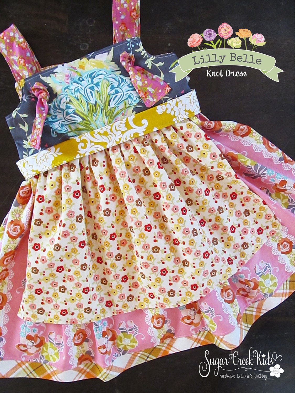 Girls Spring Boutique Knot Dress, in Lilly Belle Style....Sizes 12-18mo, 2t, 3t, 4t and 5/6