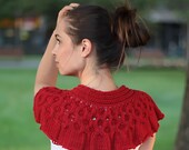 Hand Knit Red Cape/ Red Scarf/ Knitting Scarflette/ Hand Knit Shawl/ Knit Collar/ fall/ spring/ gift/ Accessory/ Women Fashion by Solandia