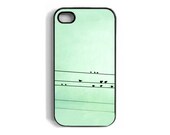 ON SALE - iPhone case, bird on wire, mint green