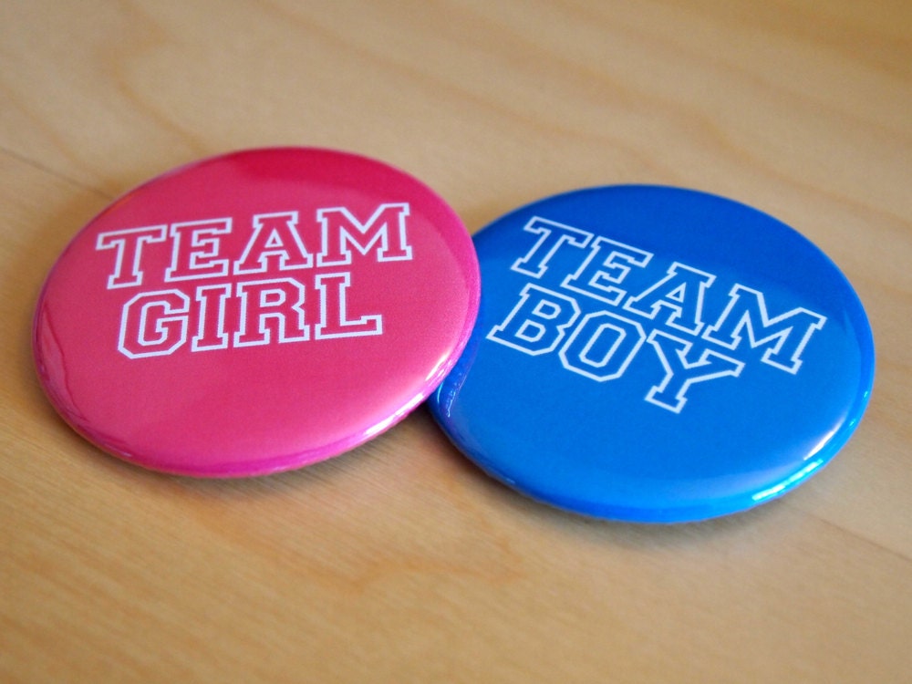 20 Gender Reveal Party Favors Team Boy Team Girl 2.25 inch pinback button pin badges