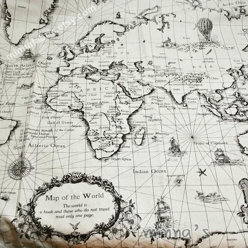 Linen Cotton Blended Fabric - Map Of The World - (57in x 29in) - LF081