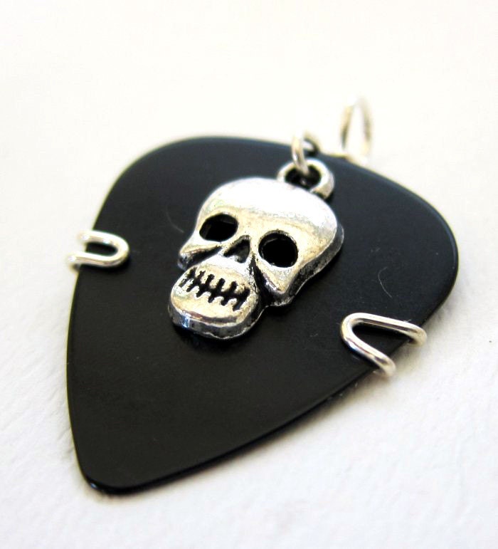 Skull Guitar Pick Pendant - Your choice of necklace or keychain