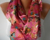 Women Scarf -  Cowl with Lace - Multicolor