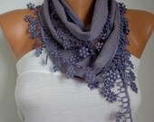 BIG SALE Mother's Day Gift - Lilac  Scarf  Pashmina  Scarf   Cowl with Lace Edge   Gift for Her