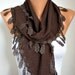 Brown Scarf - Cotton Scarf - Cowl with Lace Edge -