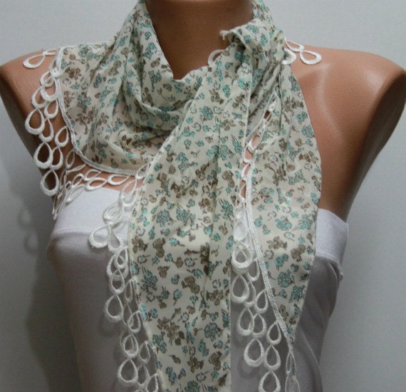 Shawl Scarf - Cowl Scarf with Lace Edge - fatwoman bridesmaid gifts