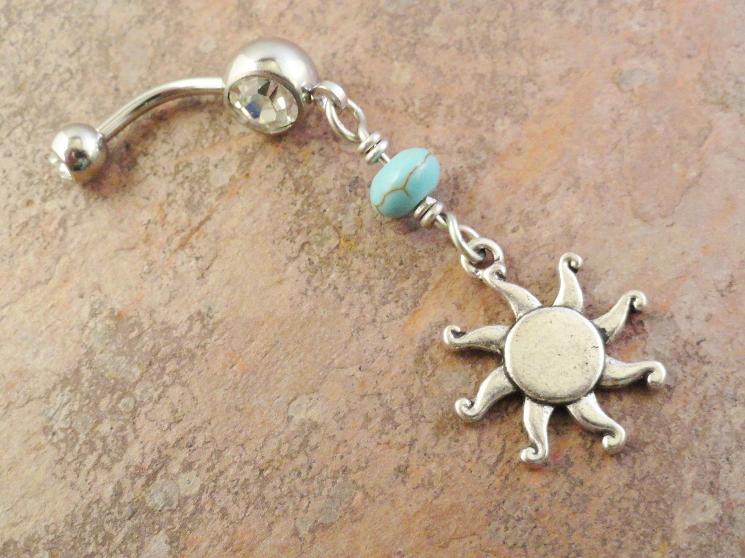 Celestial Sun Belly Button Ring Jewelry with Turquoise Stone